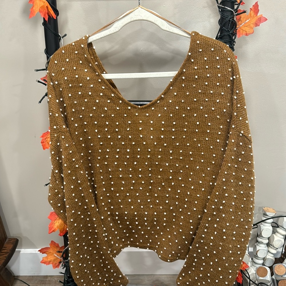 Gorgeous Sweater Sz L Swiss Dot Relaxed Festival Top Bronze Pullover